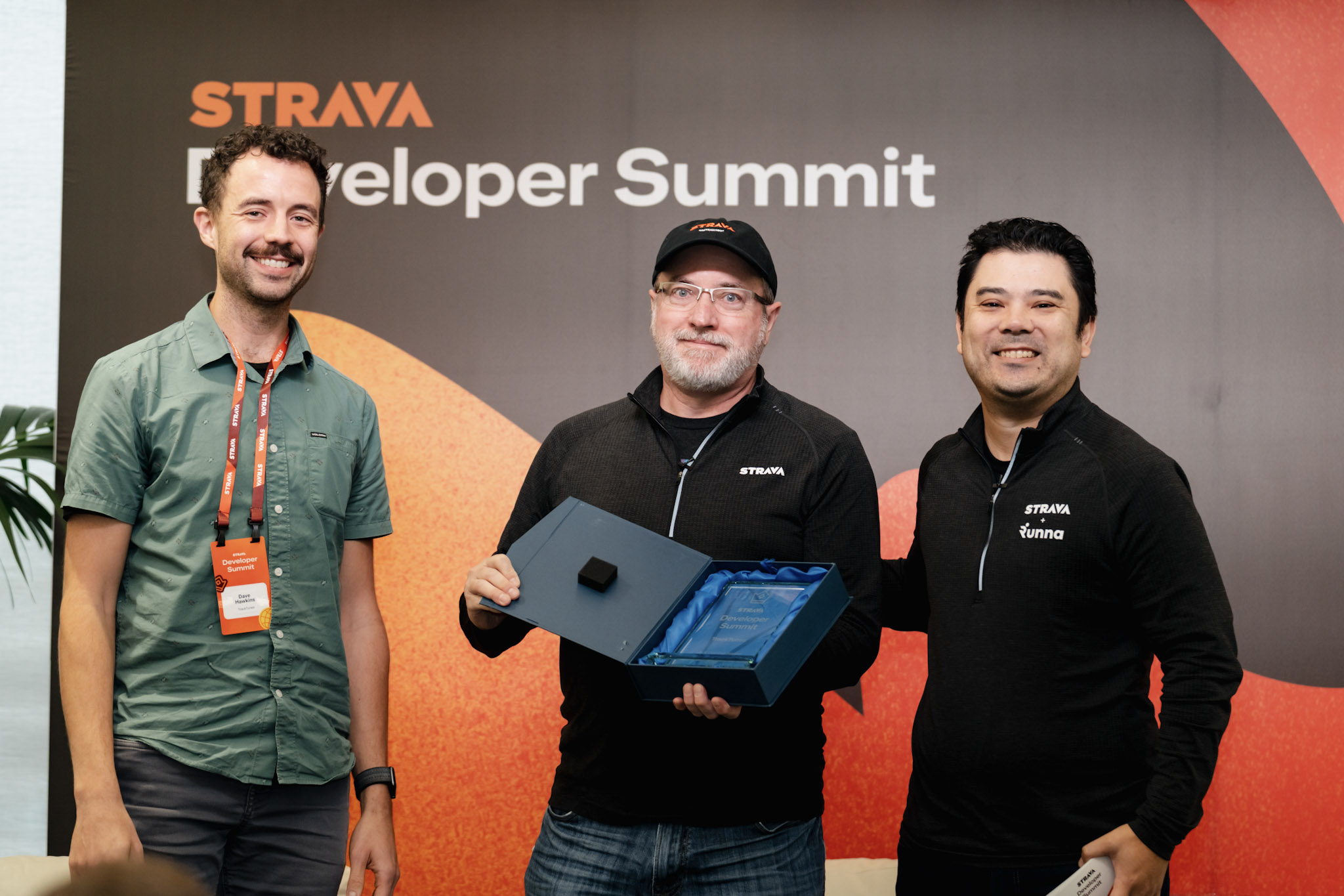 Dave receiving the Up & Coming App Award on behalf of TrackTunes at Strava Developers Summit. Image courtesy of Strava