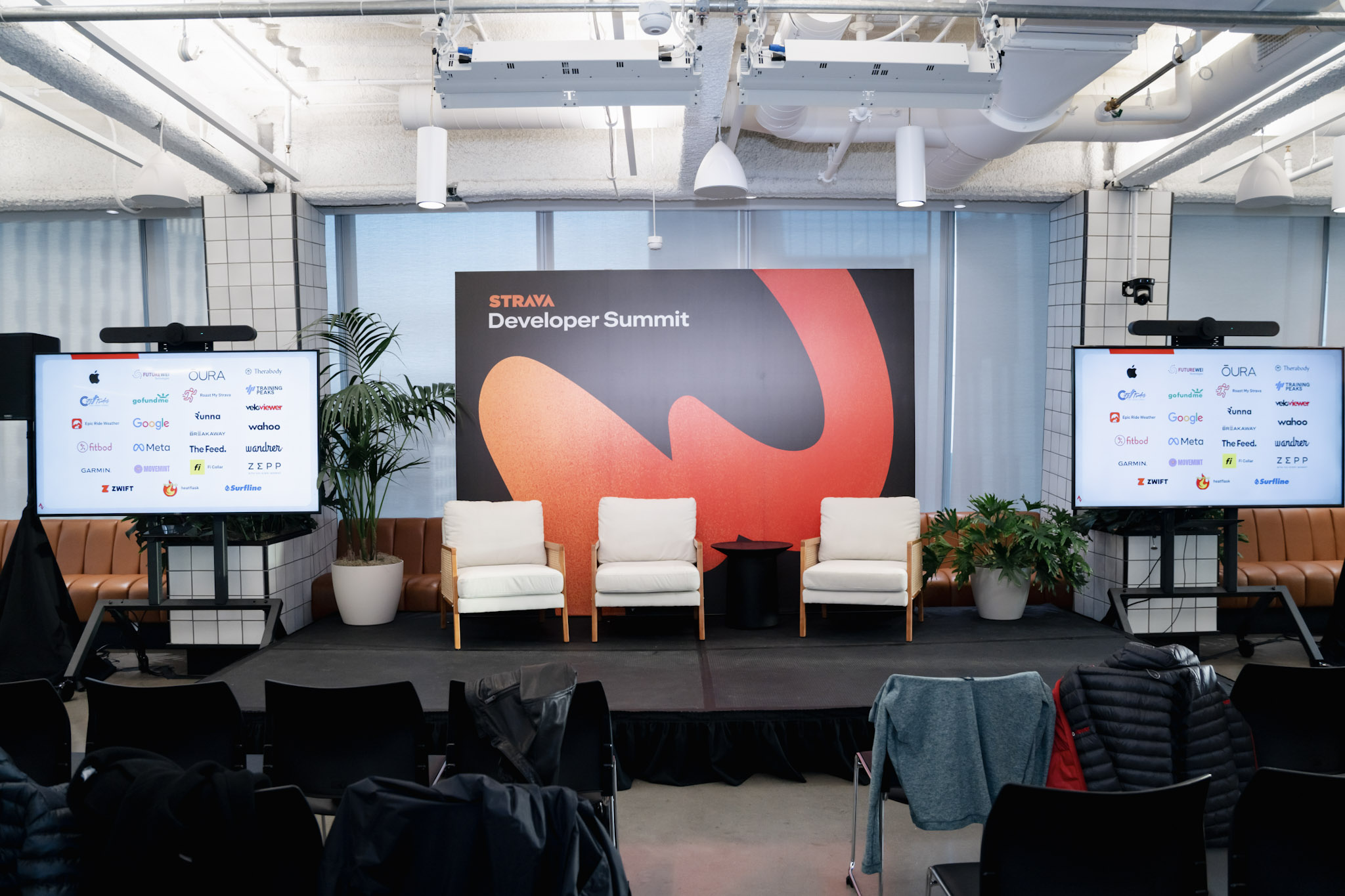The main stage at Strava HQ before the sessions began